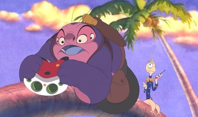 A mad scientist named Jumba Jookiba, and Pleakley, (left) an Earth enthusiast, pose as tourists as they attempt to capture Stitch and return him to the Planet Turo.