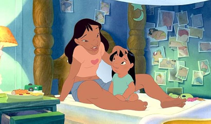 Lilo and her older sister/guardian Nani (left) have a heart-to-heart talk about `ohana (the Hawaiian word and concept for family). 