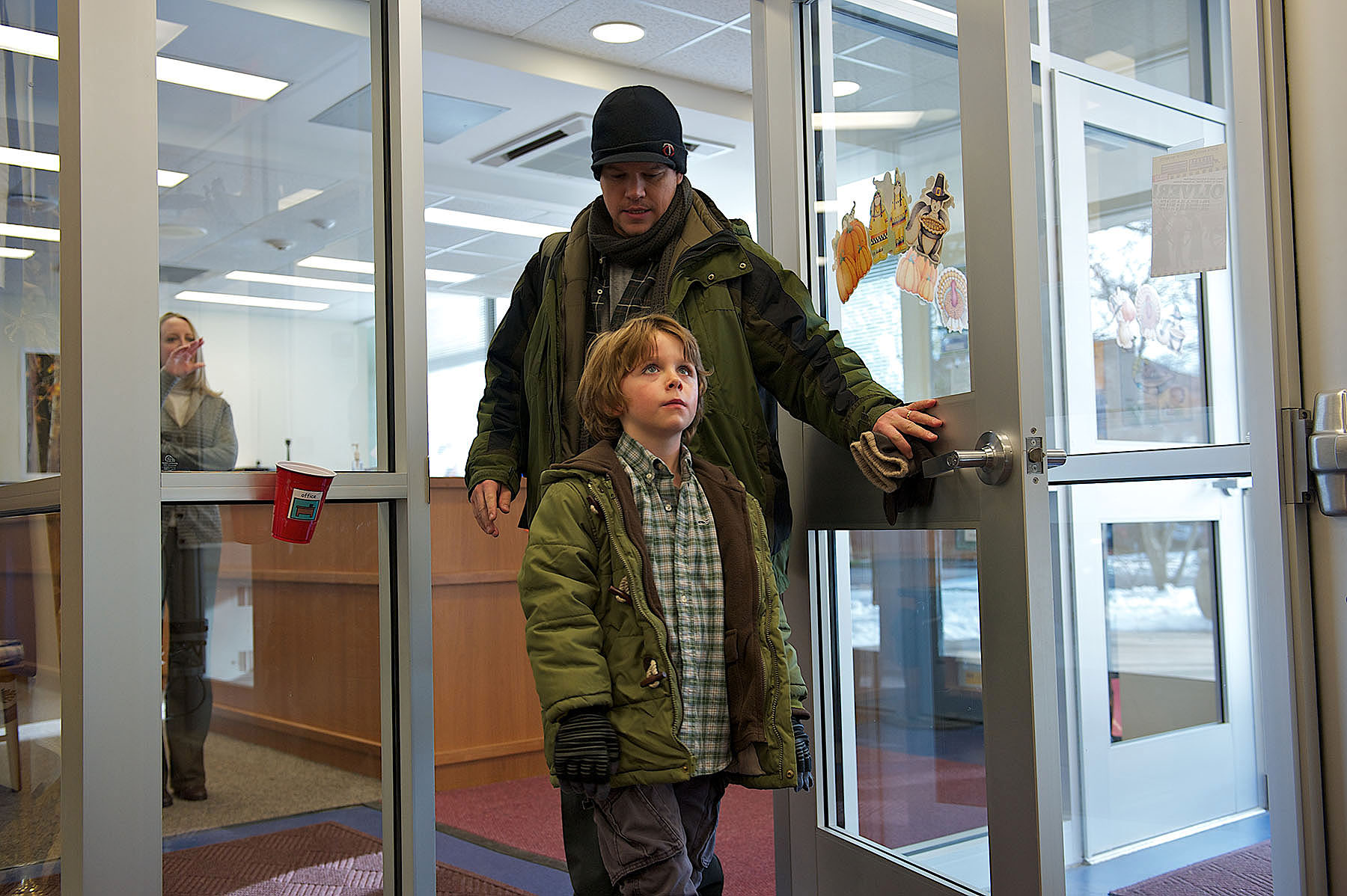 Griffin Kane with Matt Damon on the set of Contagion, 2010.