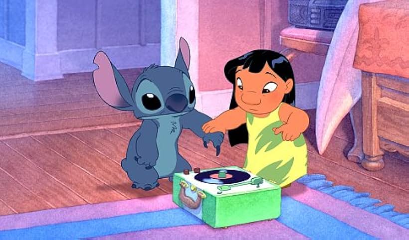 A Hawaiian girl named Lilo discovers that Stitch can do a "stupid pet trick" when he uses his nail to play a phonograph record and the sound comes out of his mouth.