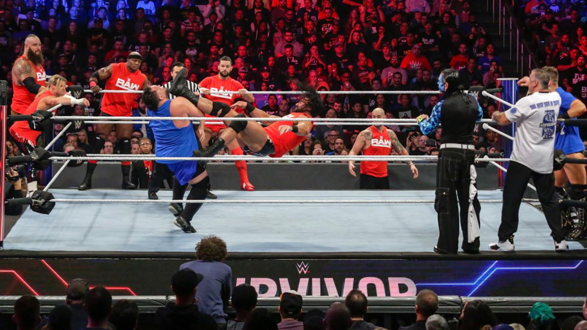 Jeff Hardy, Shane McMahon, Mike 'The Miz' Mizanin, Nic Nemeth, Joe Seanoa, Bobby Lashley, Fergal Devitt, Drew McIntyre, Adam Scherr, and Tom Pestock in WWE Survivor Series (2018)