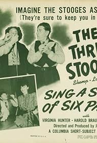 Moe Howard, Larry Fine, Shemp Howard, and Virginia Hunter in Sing a Song of Six Pants (1947)