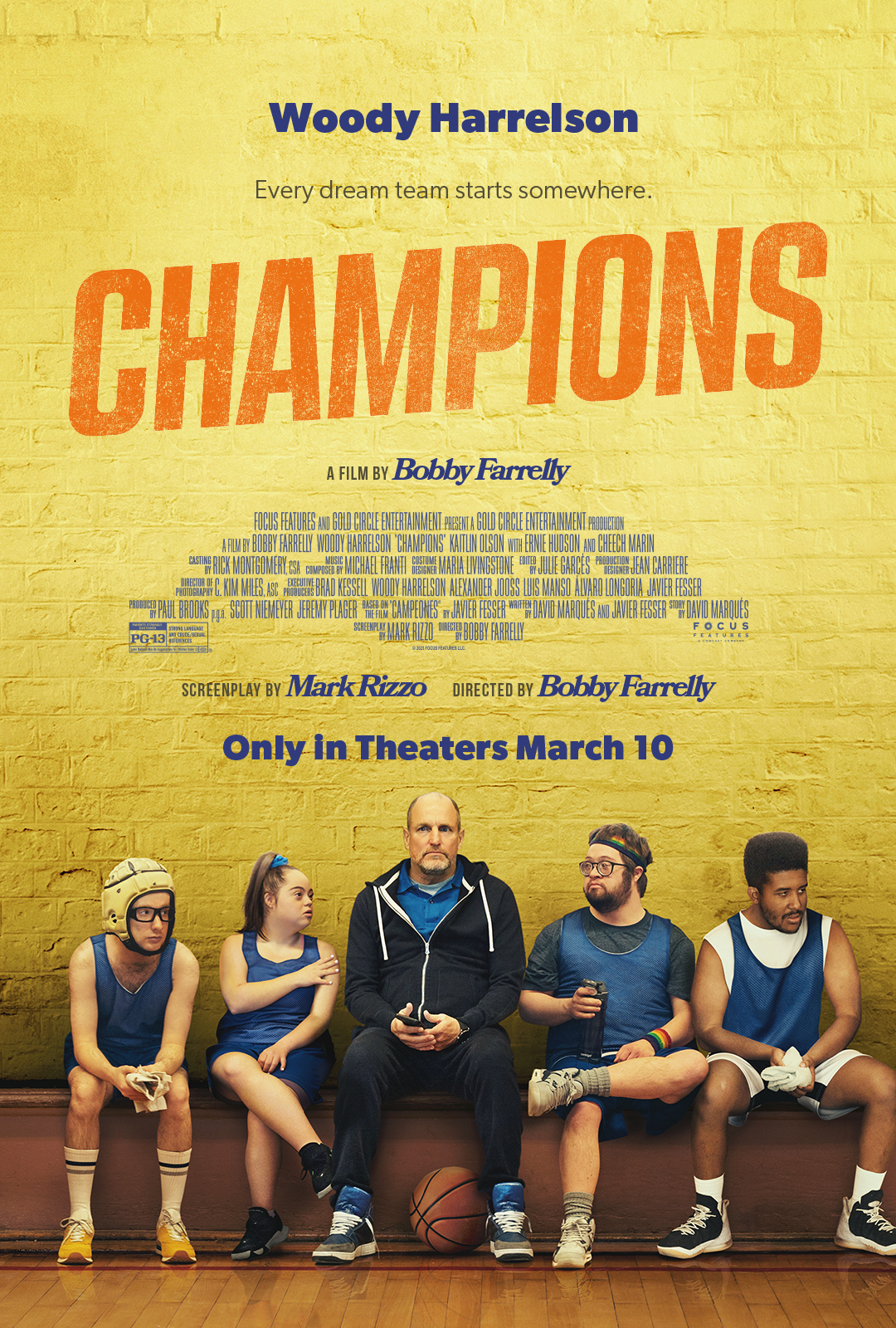 Woody Harrelson, Joshua Felder, James Day Keith, Madison Tevlin, and Kevin Iannucci in Champions (2023)