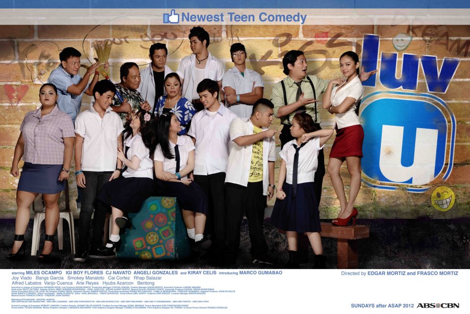 Smokey Manaloto, Alfred Labatos, Hyubs Azarcon, Bentong, Joy Viado, Angeli Gonzales, CJ Navato, Kiray Celis, Miles Ocampo, Igi Boy Flores, Bangs Garcia, Rhap Salazar, Cai Cortez, Marco Gumabao, and Vanjo Cuenca in Luv U (2012)