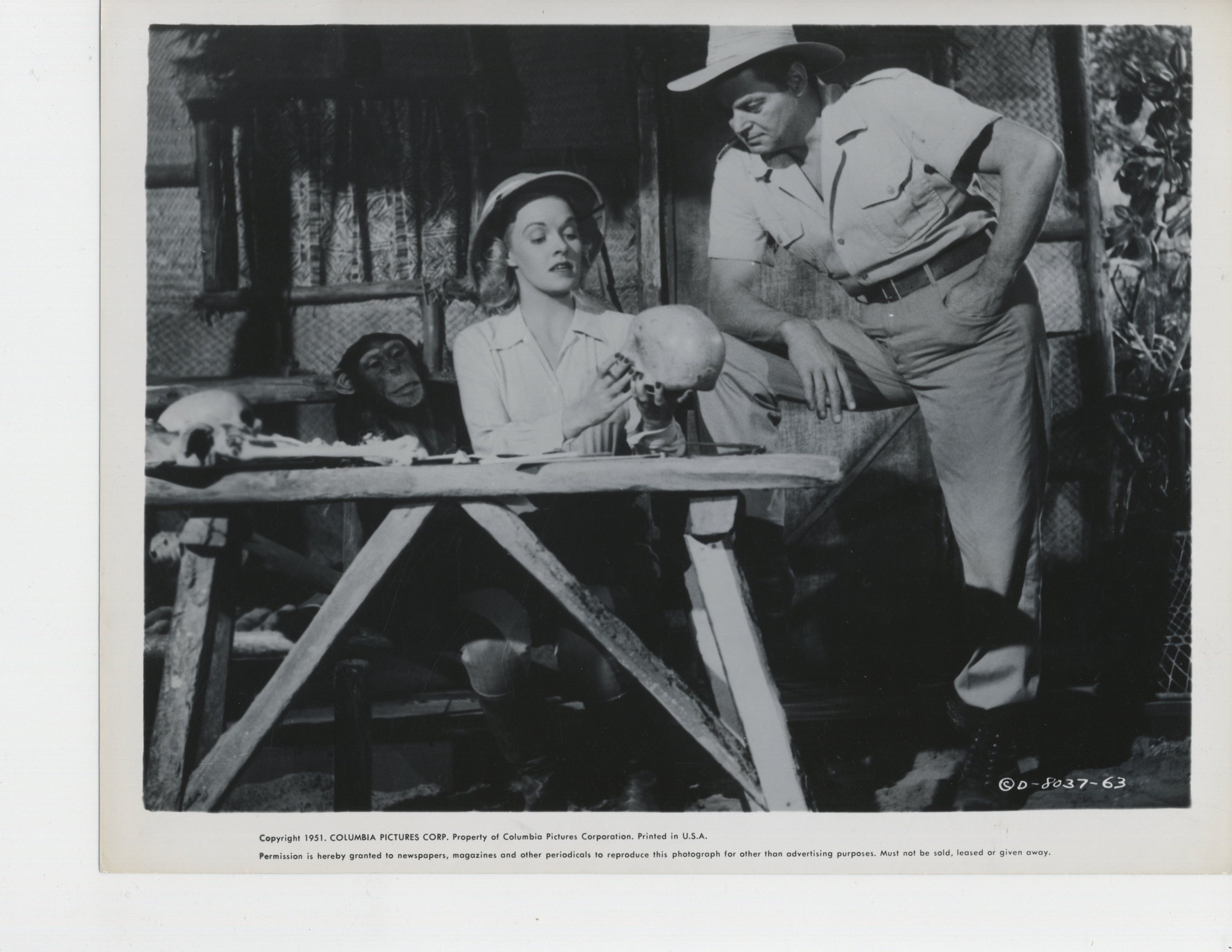 Angela Greene, Johnny Weissmuller, and Tamba in Jungle Jim in the Forbidden Land (1952)