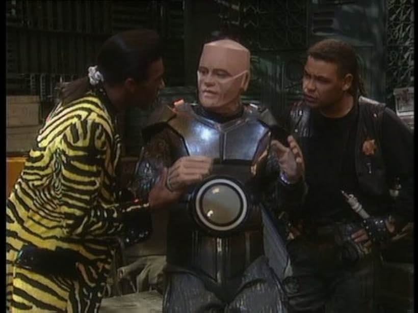 Craig Charles, Danny John-Jules, and Robert Llewellyn in Red Dwarf (1988)