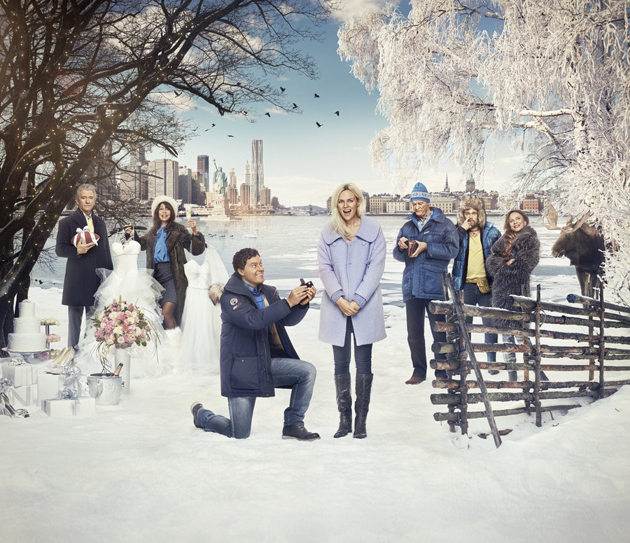 Lena Olin, Illeana Douglas, Patrick Duffy, Josephine Bornebusch, Claes Månsson, Christopher Wagelin, and Greg Poehler in Welcome to Sweden (2014)