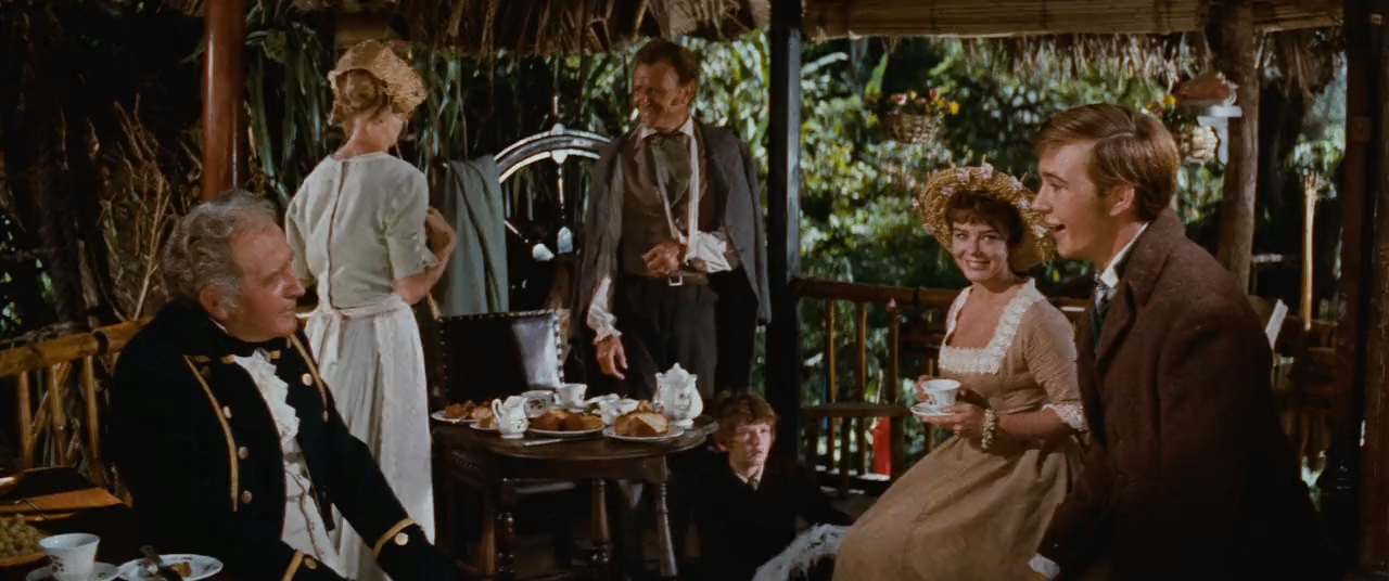 Kevin Corcoran, Tommy Kirk, Dorothy McGuire, John Mills, Janet Munro, and Cecil Parker in Swiss Family Robinson (1960)