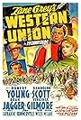 Randolph Scott, Robert Young, Virginia Gilmore, and Dean Jagger in Western Union (1941)