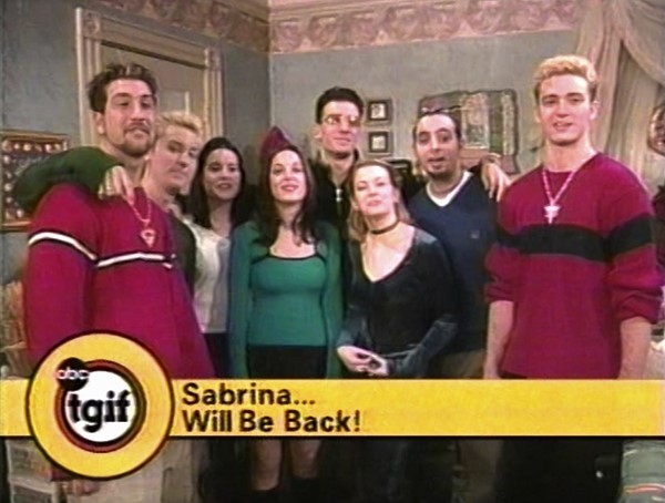 Lance Bass, Joey Fatone, Melissa Joan Hart, Chris Kirkpatrick, Lindsay Sloane, Justin Timberlake, JC Chasez, Jenna Leigh Green, and *NSYNC in ABC TGIF (1989)