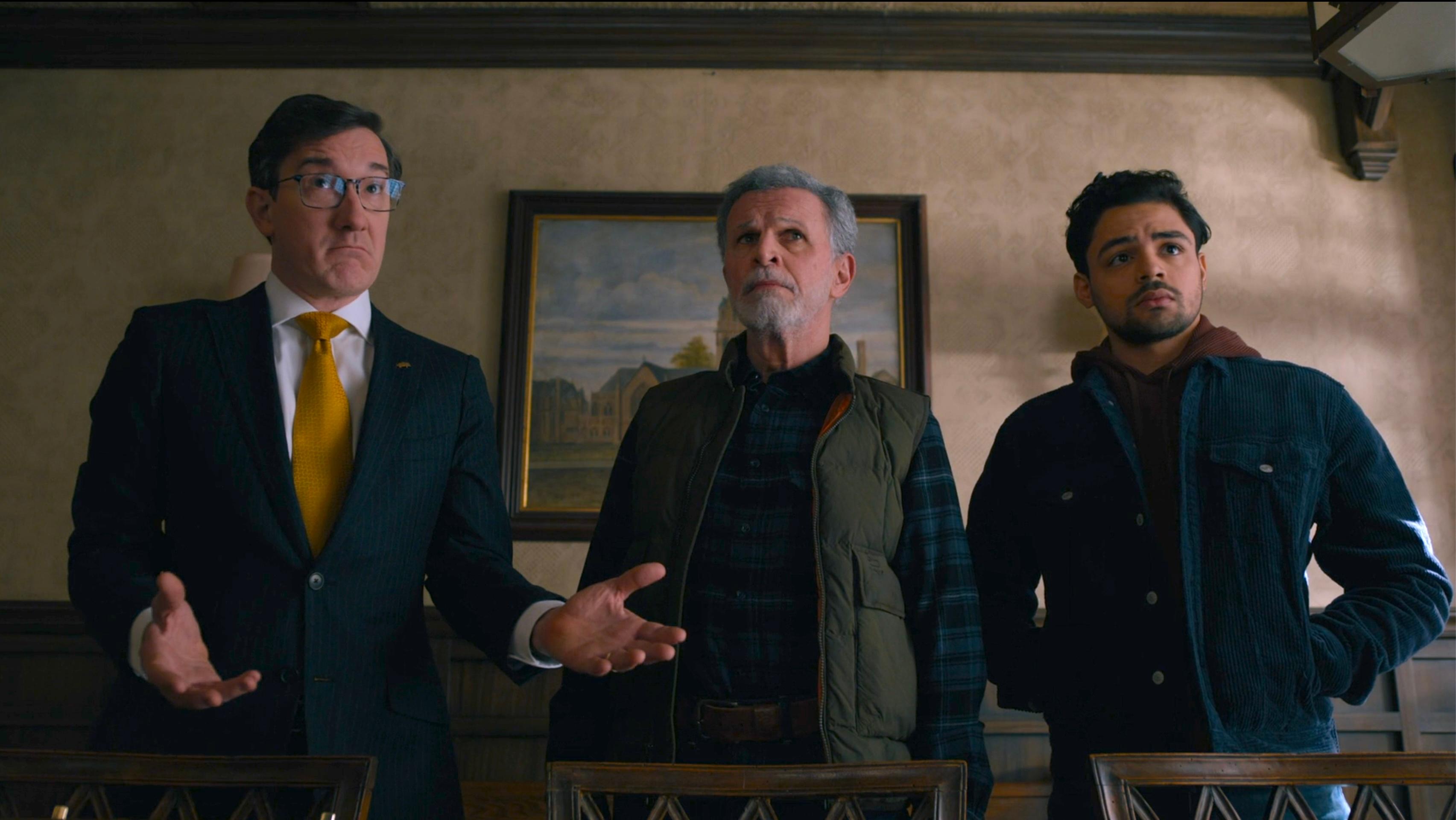 Tony Plana, Carson Elrod, and Joshua De Jesus in How To Slaughter a Pig (2024)