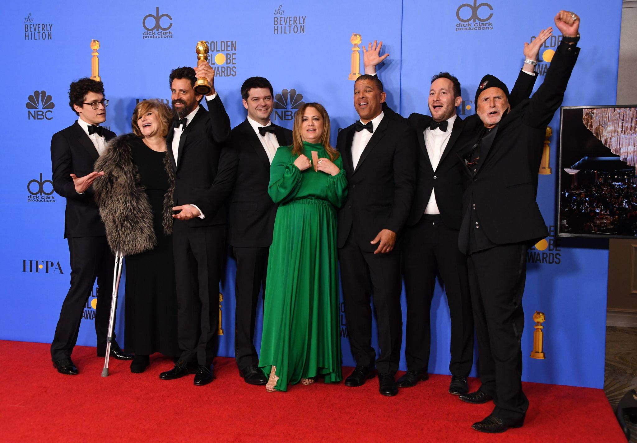 Avi Arad, Phil Lord, Christopher Miller, Peter Ramsey, Rodney Rothman, Christina Steinberg, Amy Pascal, and Bob Persichetti at an event for 2019 Golden Globe Awards (2019)