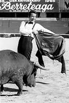 Herb Alpert with fake bull in bull ring, 1966