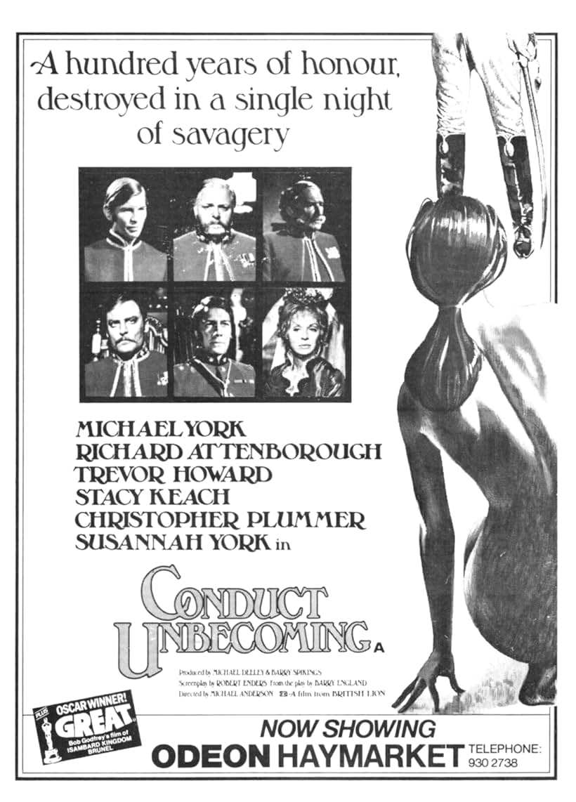 Richard Attenborough, Christopher Plummer, Michael York, Trevor Howard, Stacy Keach, and Susannah York in Conduct Unbecoming (1975)