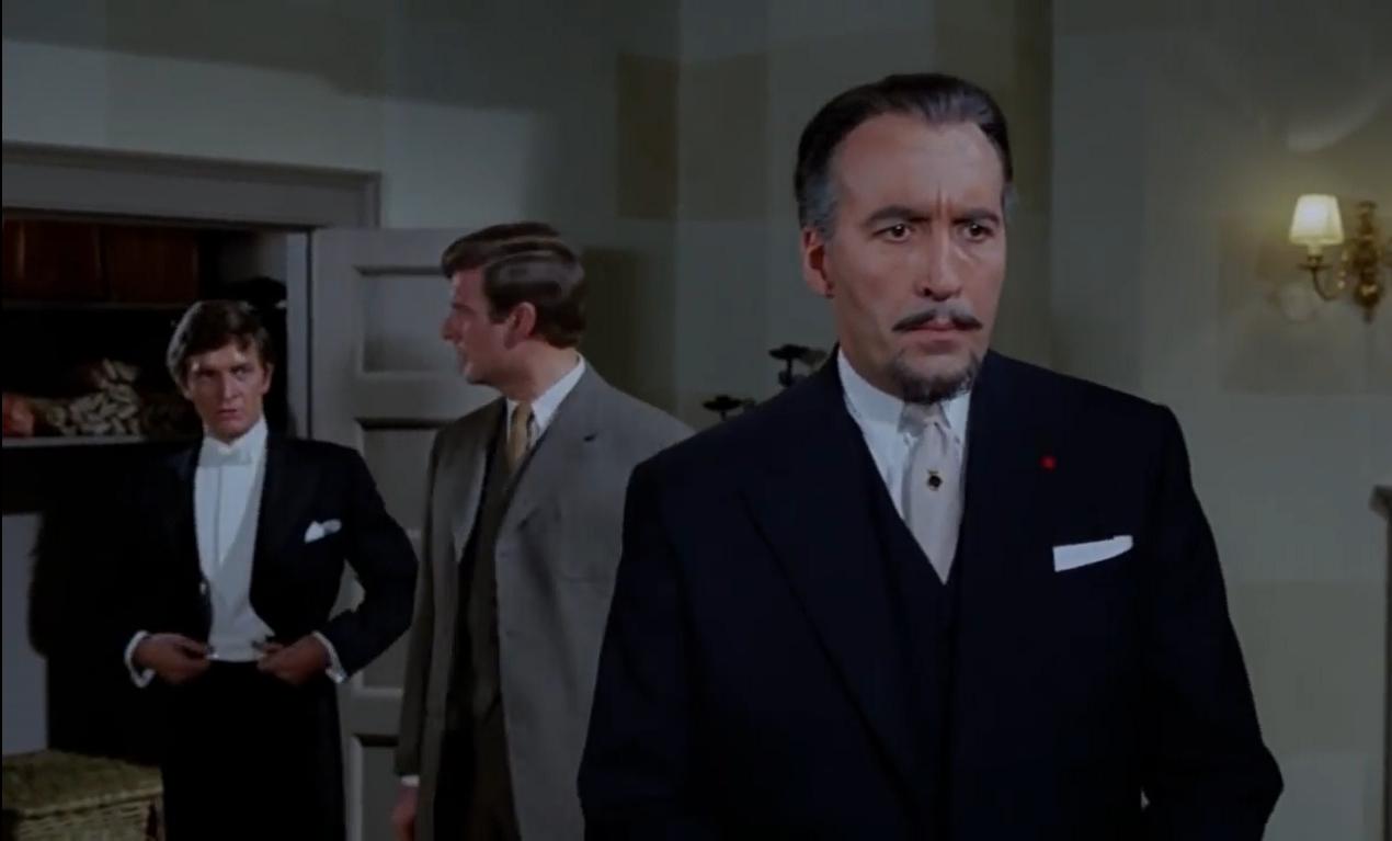 Christopher Lee, Leon Greene, and Patrick Mower in The Devil Rides Out (1968)