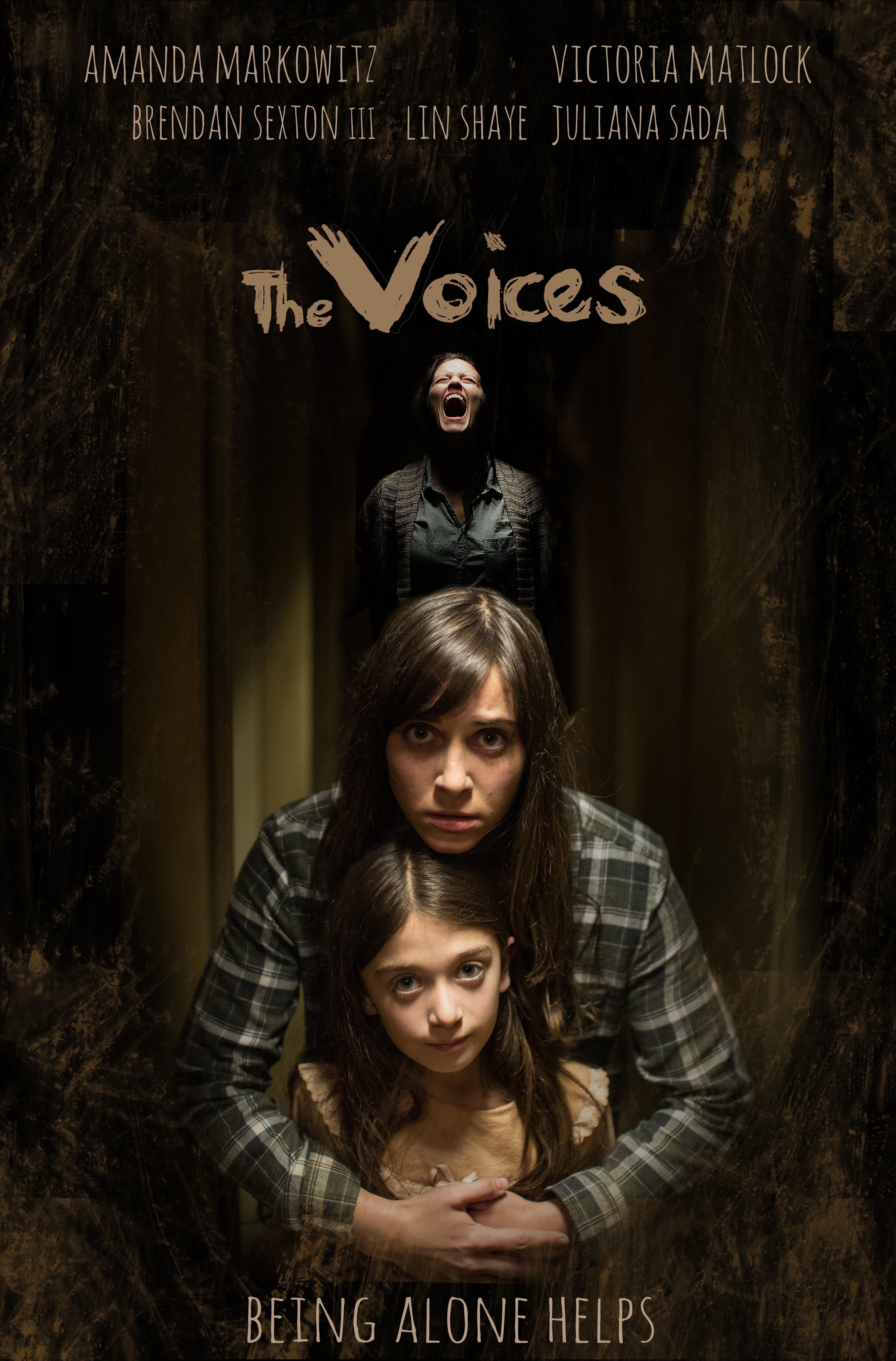 Lin Shaye, Brendan Sexton III, Victoria Matlock, Amanda Markowitz, and Juliana Sada in The Voices (2020)