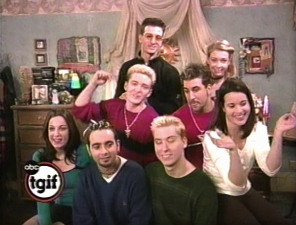 Lance Bass, Joey Fatone, Melissa Joan Hart, Chris Kirkpatrick, Lindsay Sloane, Justin Timberlake, JC Chasez, Jenna Leigh Green, and *NSYNC in ABC TGIF (1989)