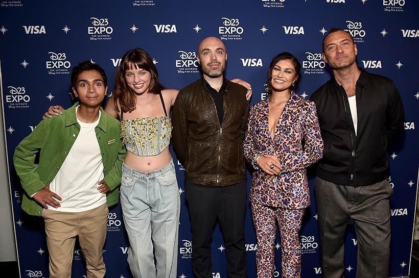 Jude Law, David Lowery, Ever Anderson, Alyssa Wapanatâhk, and Alexander Molony at an event for Peter Pan & Wendy (2023)