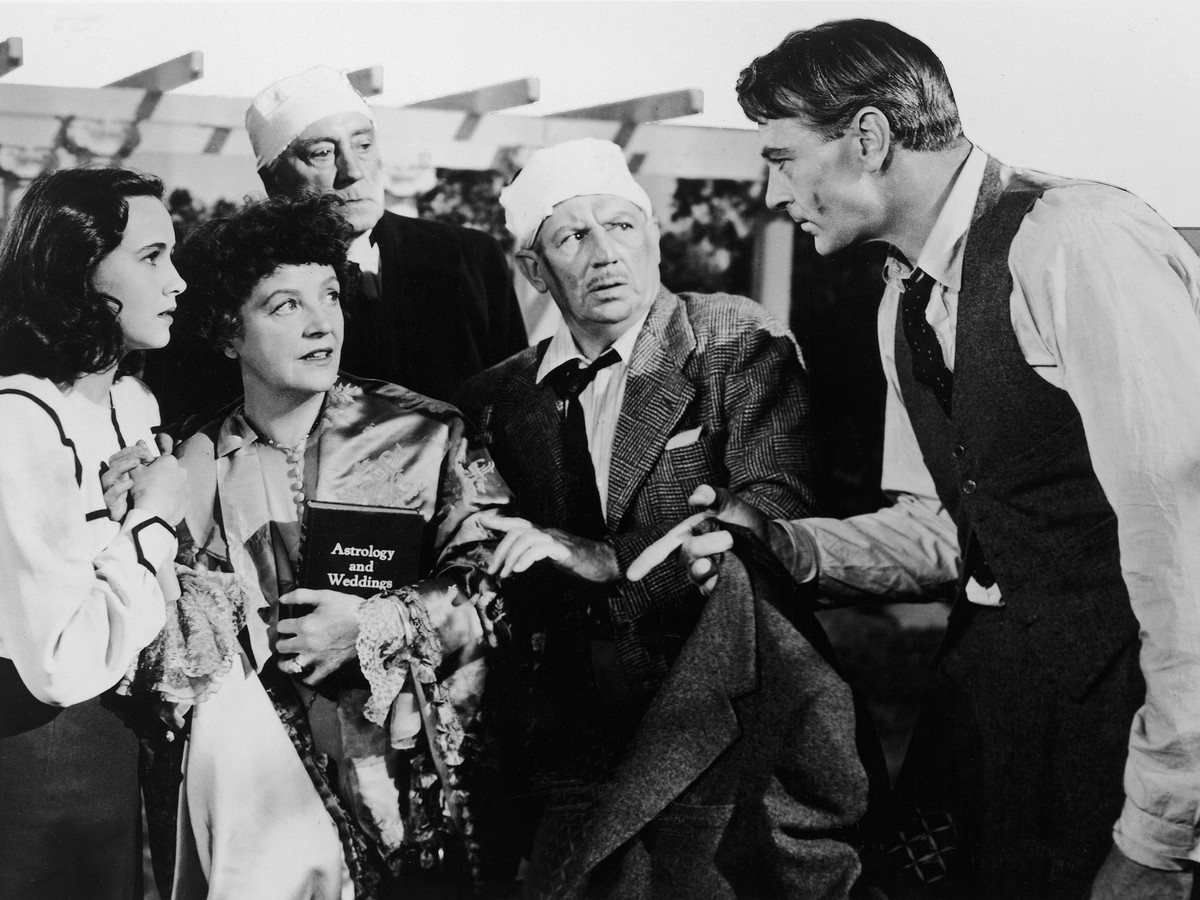 Gary Cooper, Edmund Breon, Patricia Collinge, and Teresa Wright in Casanova Brown (1944)