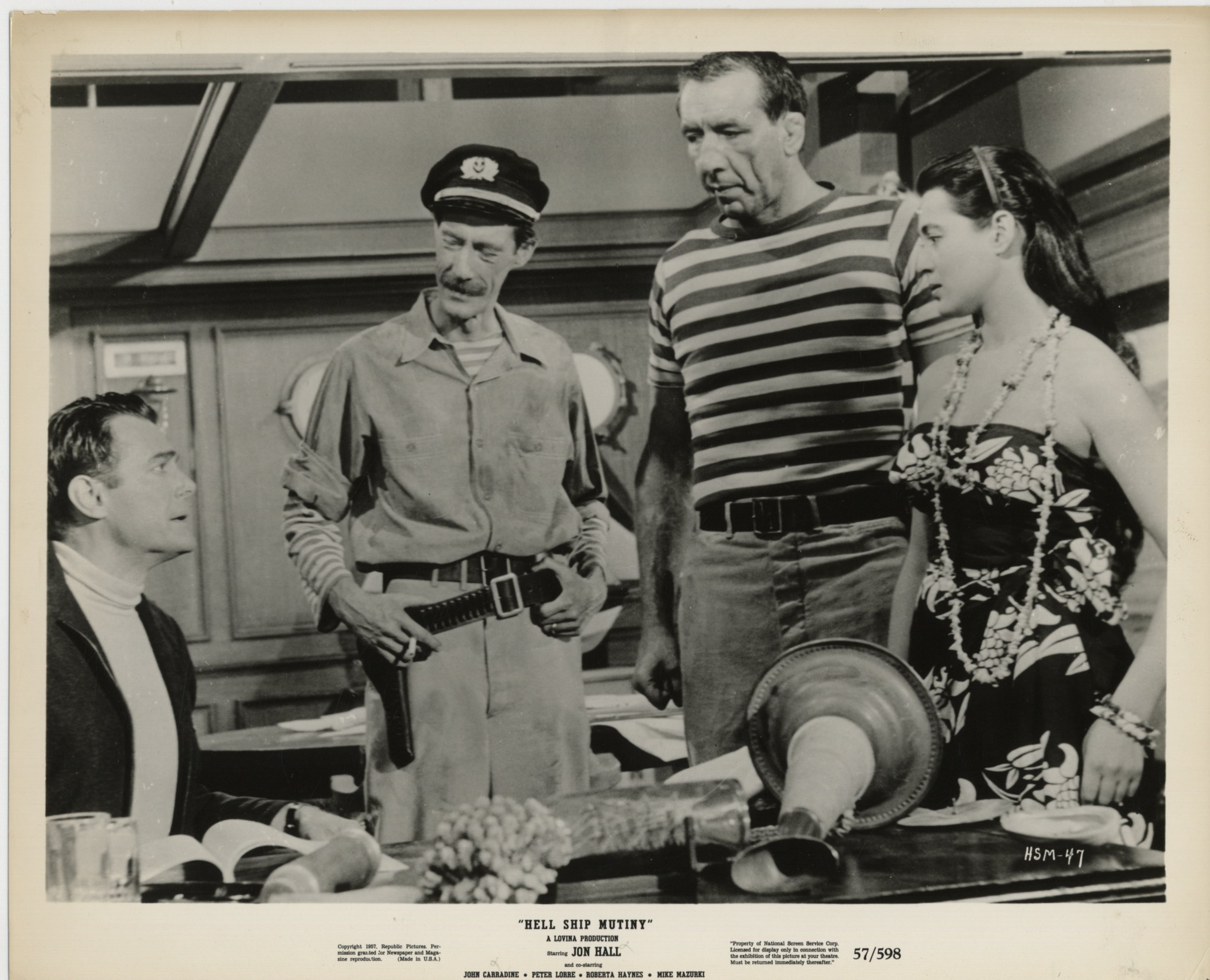 John Carradine, Jon Hall, Roberta Haynes, and Mike Mazurki in Hell Ship Mutiny (1957)