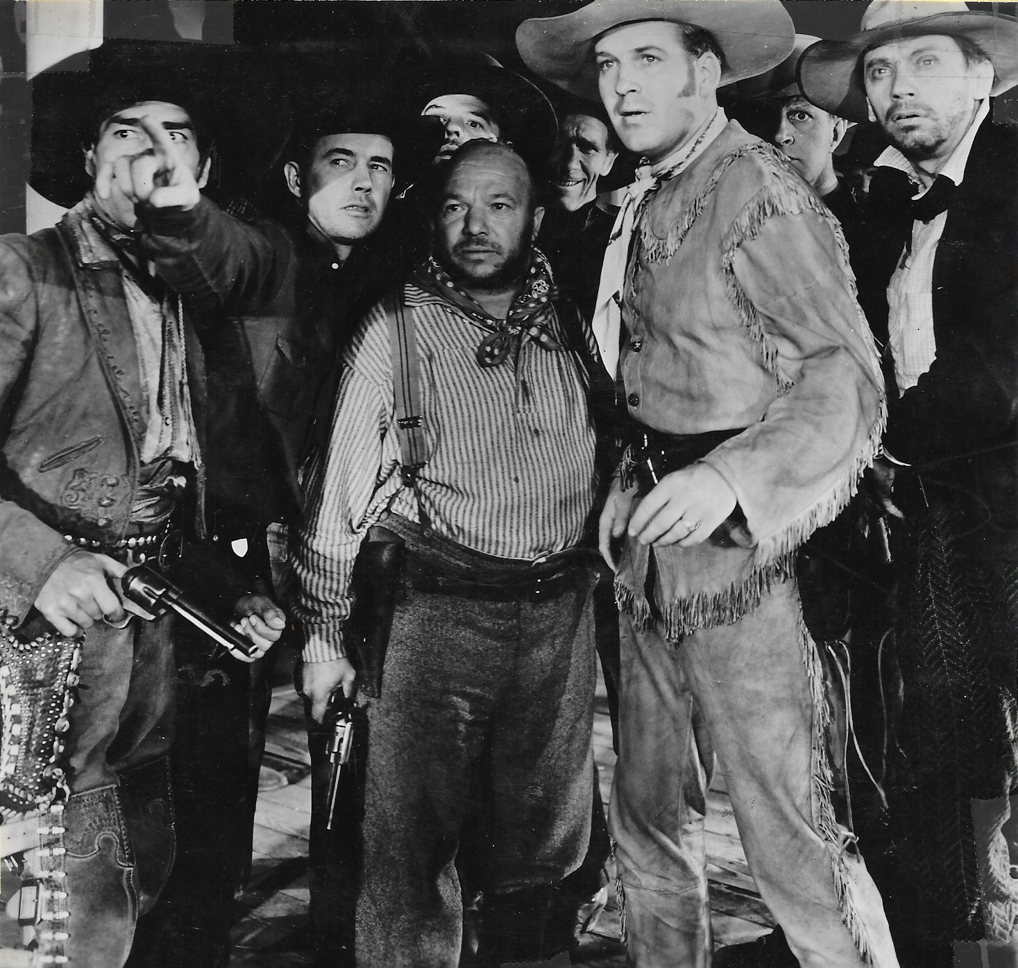 Dick Foran, Bob Kortman, Victor Potel, Julian Rivero, and Pat West in Song of the Saddle (1936)