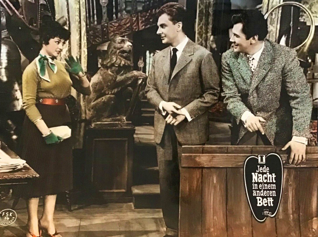 Harald Juhnke, Elma Karlowa, and Gerhard Riedmann in Jede Nacht in einem anderen Bett (1957)