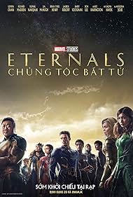 Salma Hayek, Angelina Jolie, Richard Madden, Gemma Chan, Ma Dong-seok, Brian Tyree Henry, Kumail Nanjiani, Lauren Ridloff, Barry Keoghan, and Lia McHugh in Chủng Tộc Bất Tử (2021)