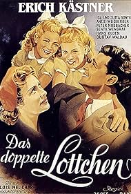 Alois Melichar, Isa Günther, Jutta Günther, Erich Kästner, Hans Olden, Josef von Báky, Gustav Waldau, Antje Weisgerber, and Senta Wengraf in Das doppelte Lottchen (1950)