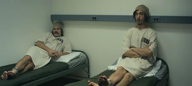 Johnny Simmons and Ezra Miller in The Stanford Prison Experiment (2015)