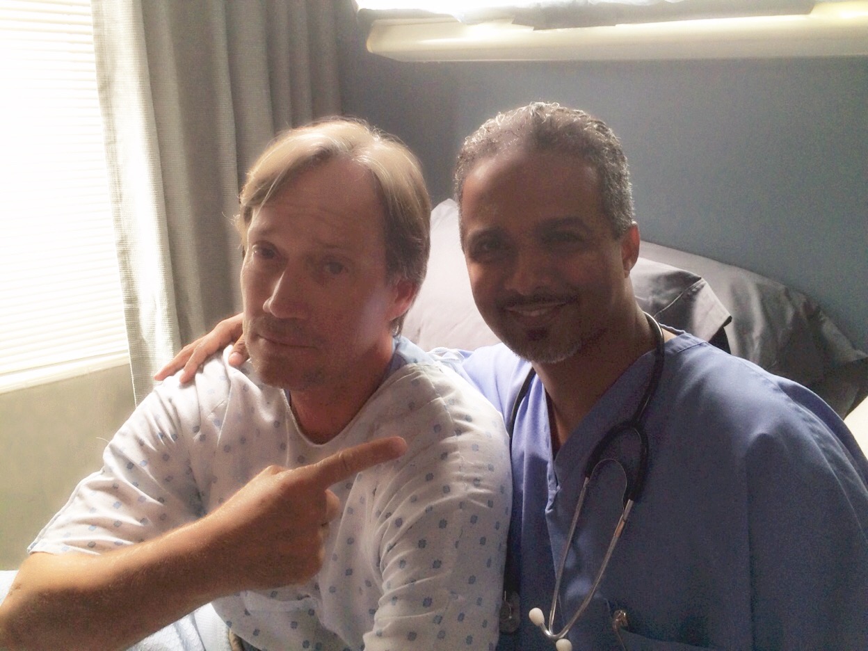 Joe Herrera and Kevin Sorbo on set of feature film Let There Be Light