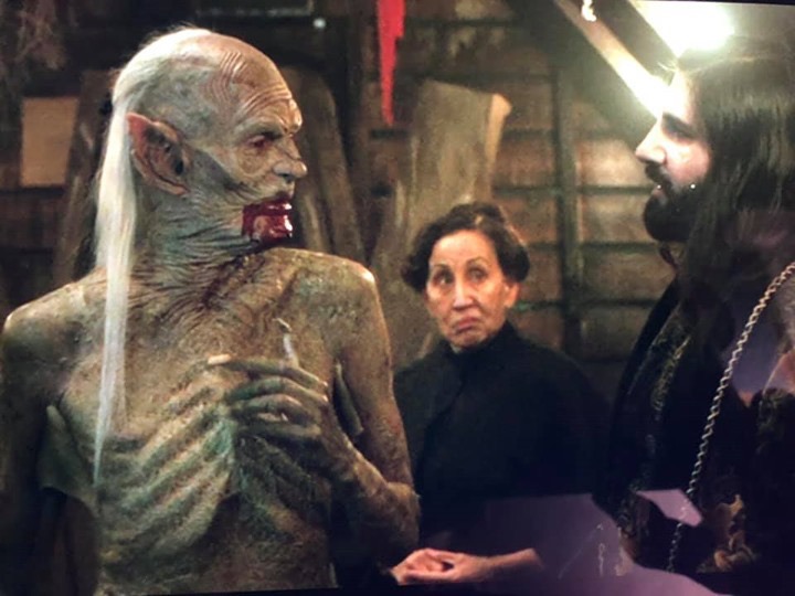 Still of Gloria Laino, Doug Jones, and Kayvan Novak in What We Do in the Shadows