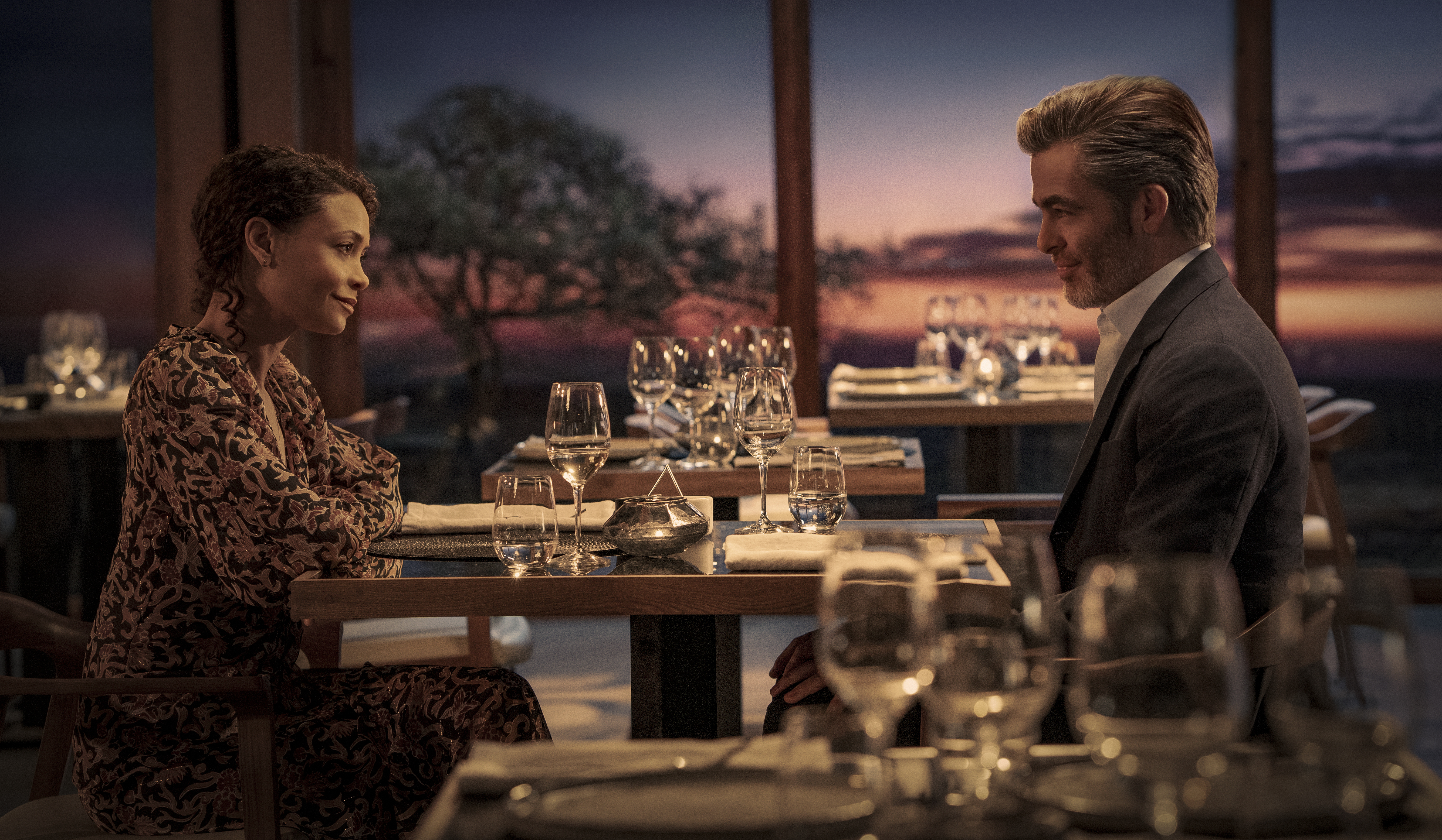 Thandiwe Newton and Chris Pine in All the Old Knives (2022)