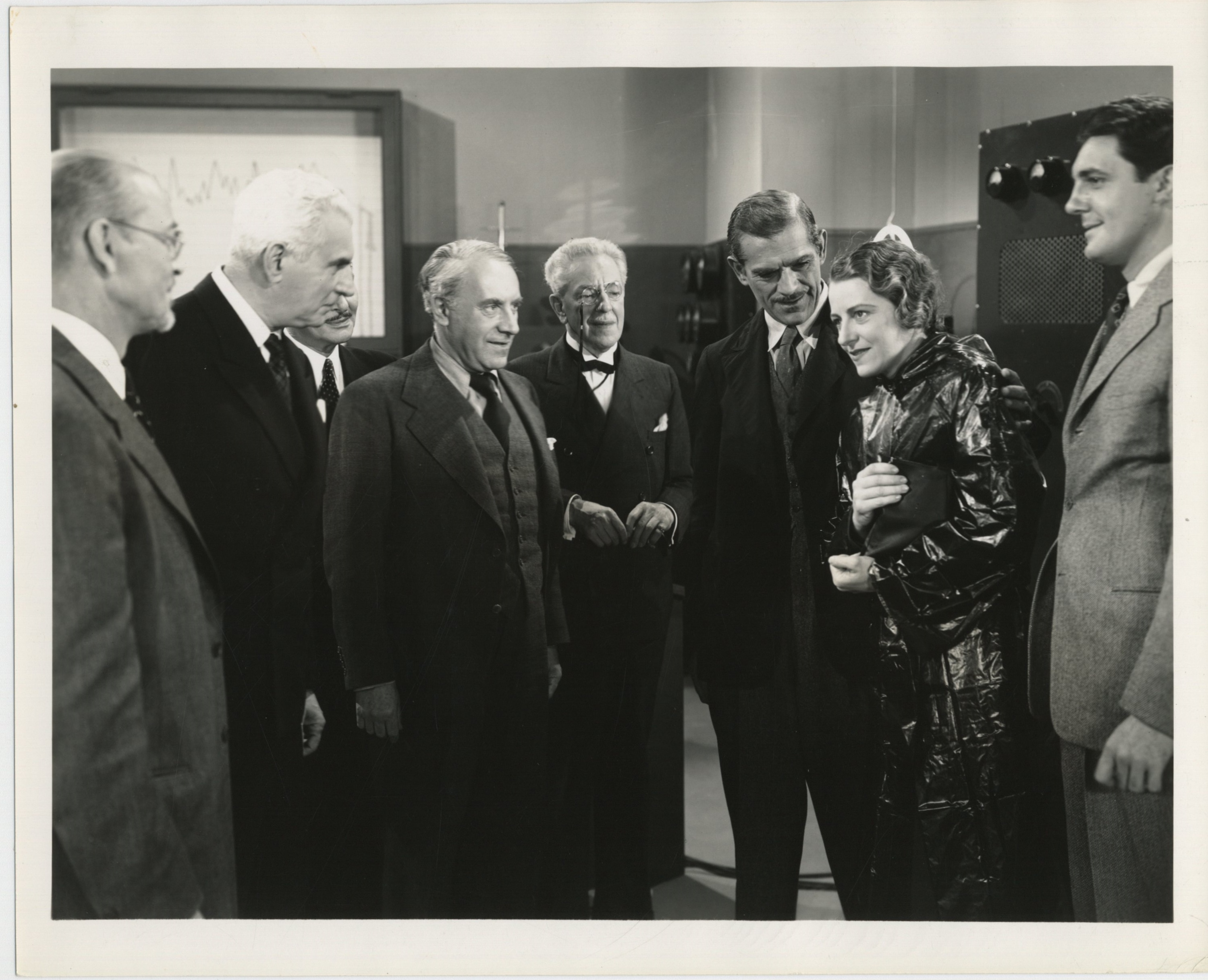 Boris Karloff, Lester Allen, Wheaton Chambers, Richard Fiske, Erwin Kalser, Eddie Kane, and Shirley Warde in The Devil Commands (1941)