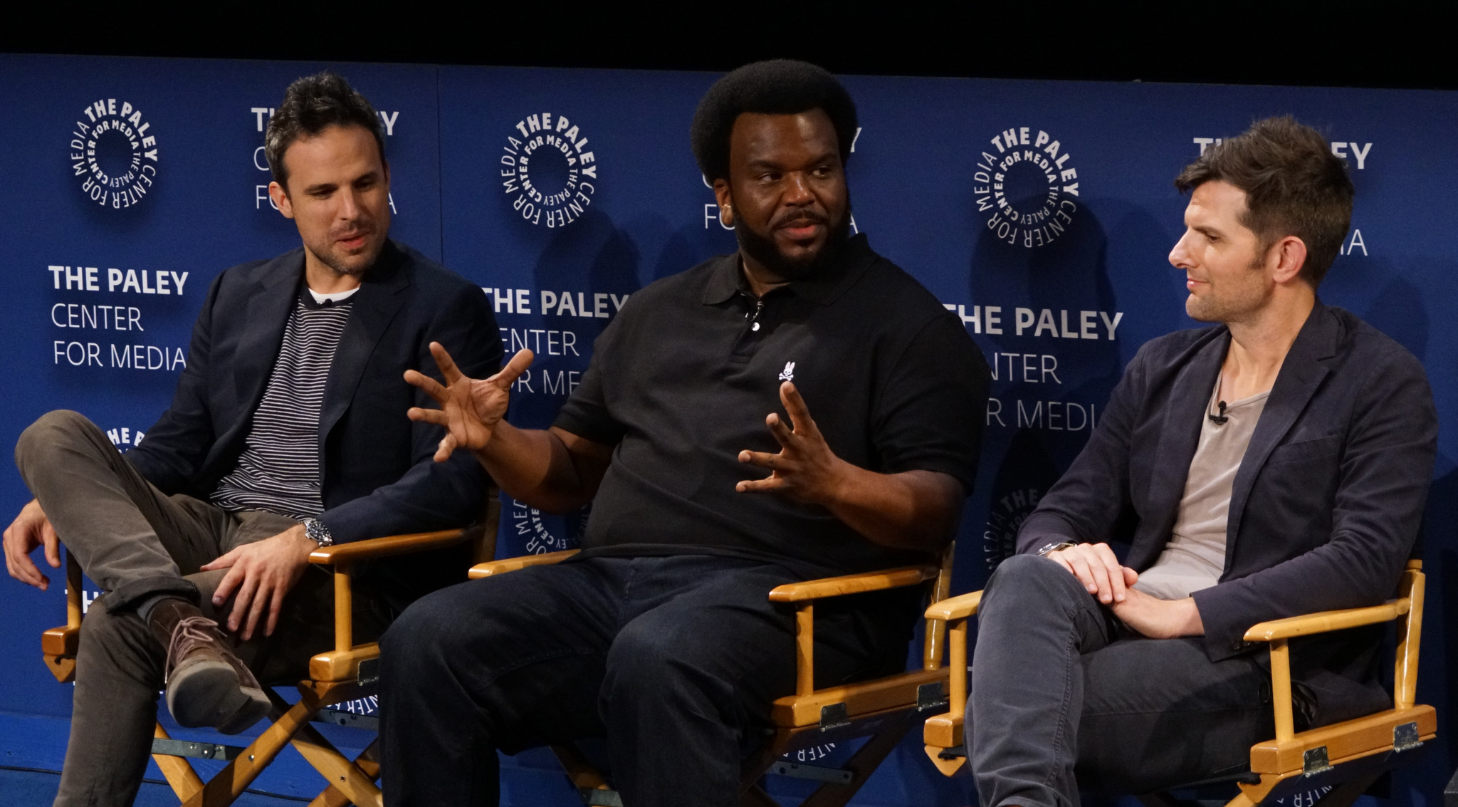 Adam Scott, Craig Robinson, and Tom Gormican at an event for Đội Điều Tra Hiện Tượng Siêu Nhiên (2017)