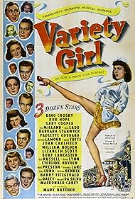 Gary Cooper, William Holden, Alan Ladd, Veronica Lake, Burt Lancaster, Bing Crosby, Bob Hope, Ray Milland, Barbara Stanwyck, Paulette Goddard, Joan Caulfield, Cass Daley, Billy De Wolfe, Barry Fitzgerald, Mary Hatcher, Dorothy Lamour, Gail Russell, Olga San Juan, Lizabeth Scott, and Sonny Tufts in Variety Girl (1947)