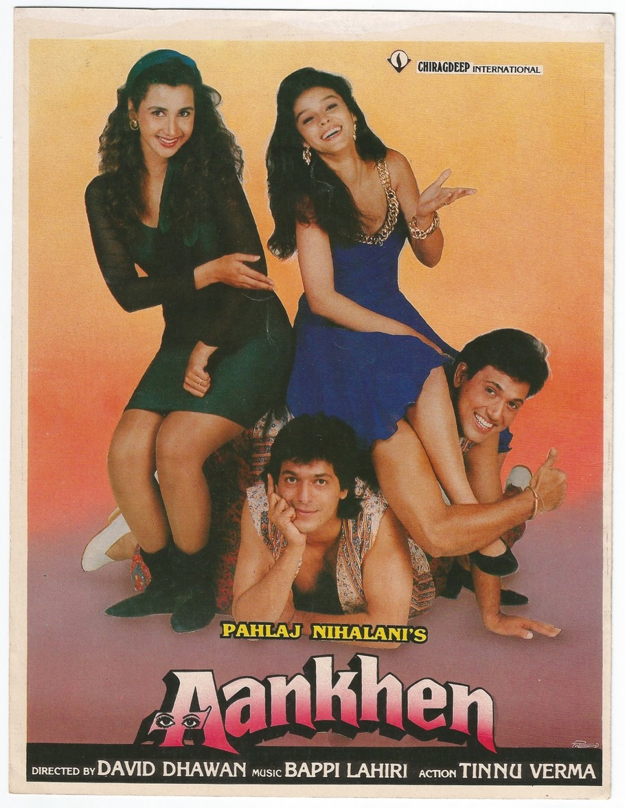 Govinda, Chunky Pandey, Raageshwari, and Ritu Shivpuri in Aankhen (1993)