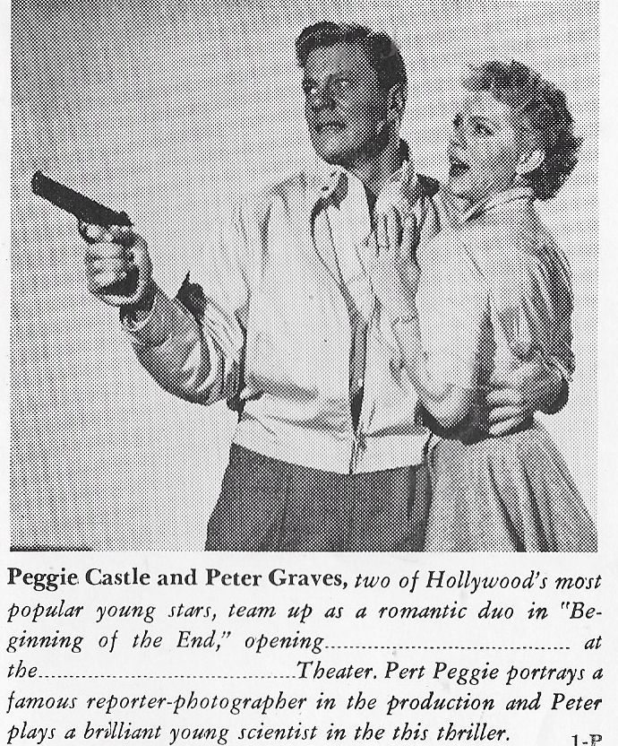 Peggie Castle and Peter Graves in Beginning of the End (1957)