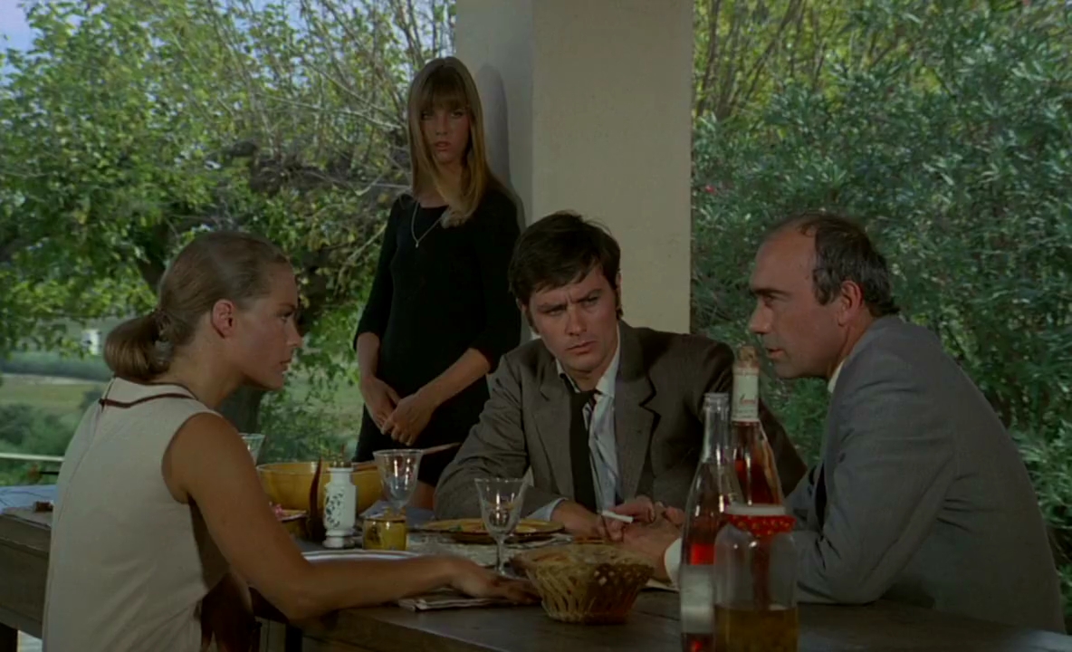 Jane Birkin, Alain Delon, Romy Schneider, and Paul Crauchet in La piscine (1969)