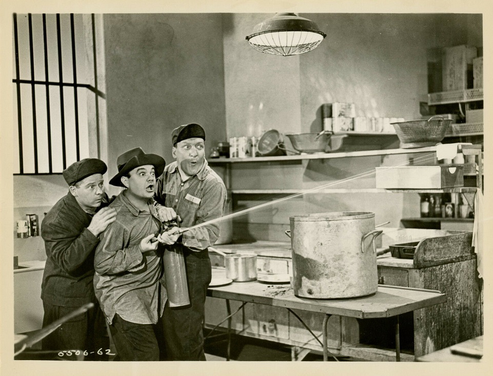 Benny Bartlett, Leo Gorcey, and Huntz Hall in Jail Busters (1955)