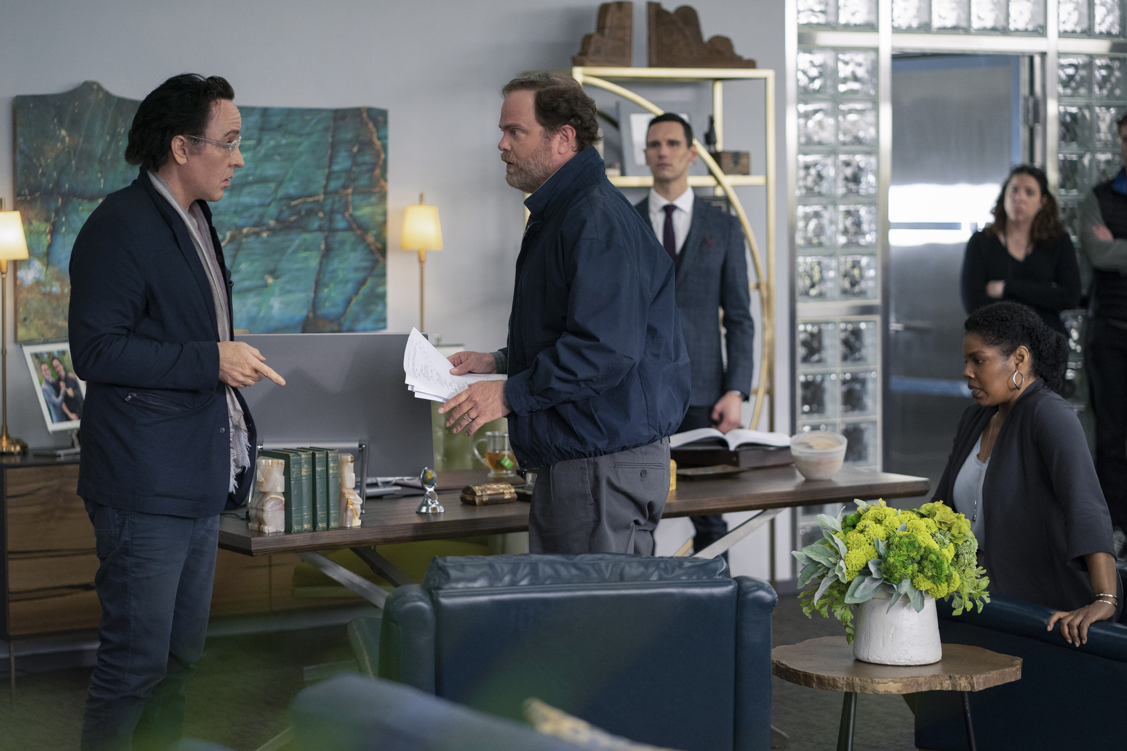 John Cusack, Rainn Wilson, and Cory Michael Smith in Utopia (2020)