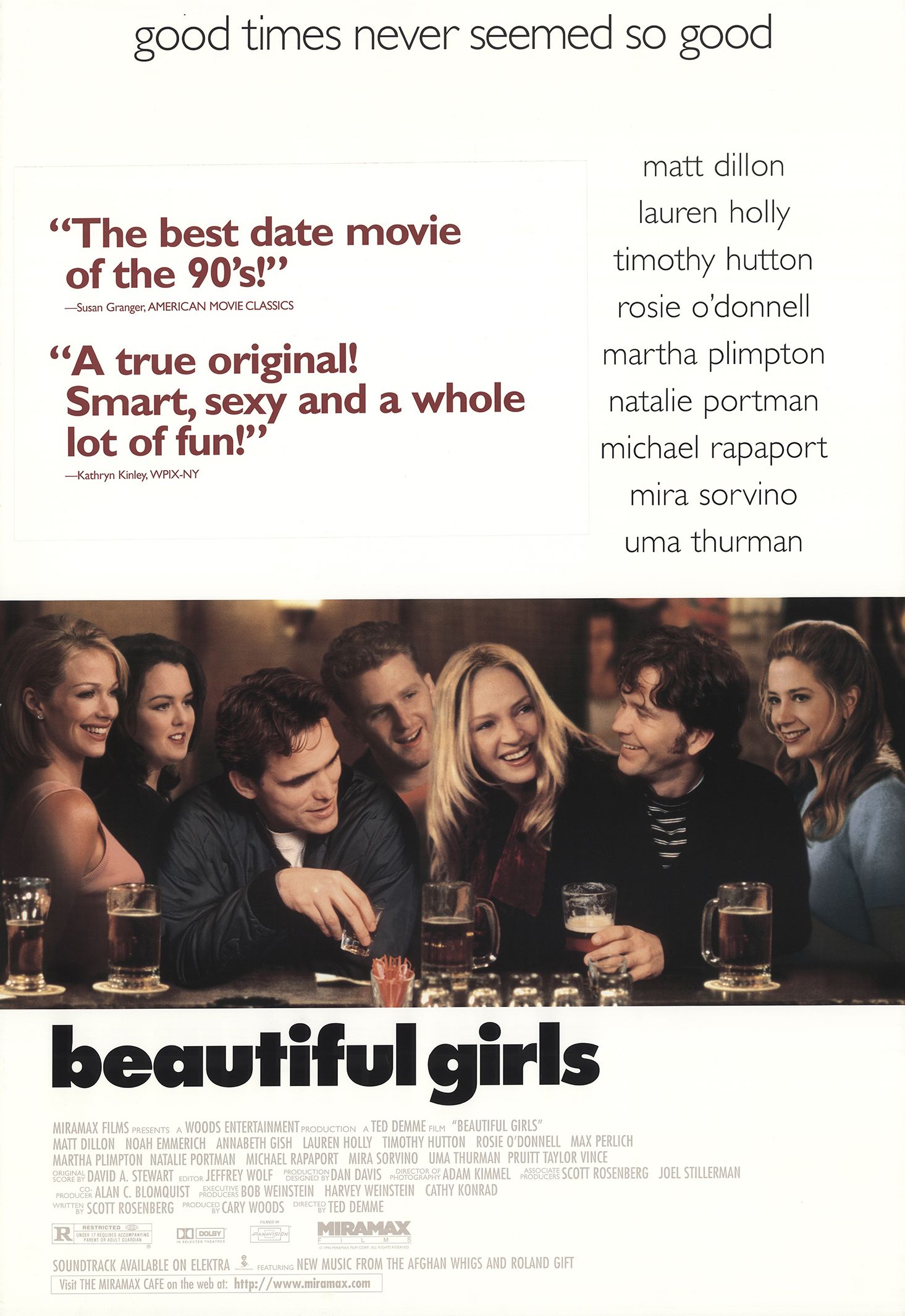 Mira Sorvino, Uma Thurman, Matt Dillon, Lauren Holly, Timothy Hutton, Michael Rapaport, and Rosie O'Donnell in Beautiful Girls (1996)