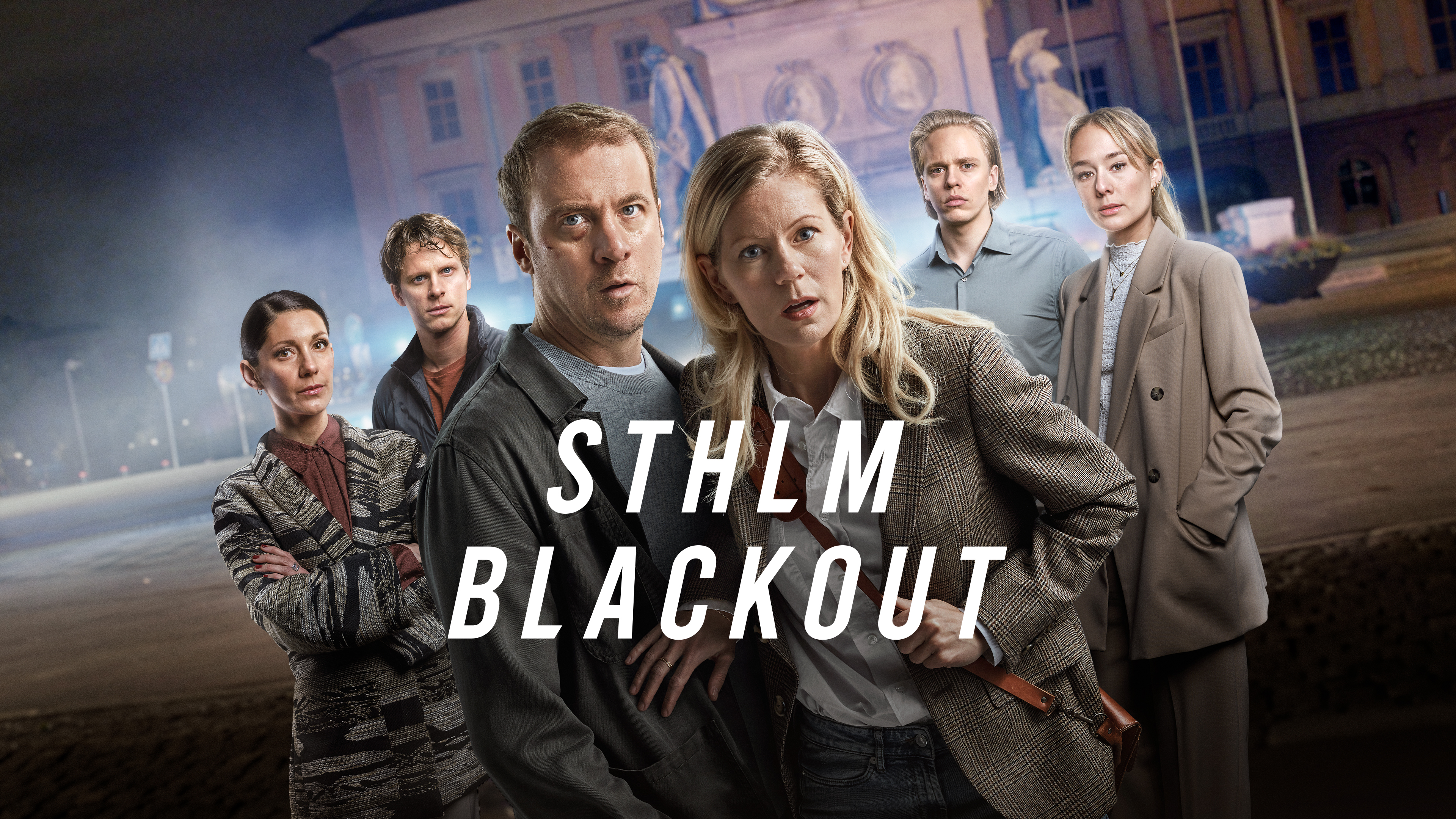 Hanna Alström, Jerka Johansson, Valter Skarsgård, Adam Pålsson, Alba August, and Nina Zanjani in STHLM Blackout (2024)