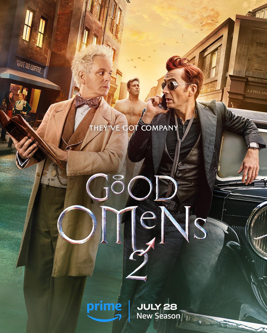 Jon Hamm, Michael Sheen, Nina Sosanya, David Tennant, and Maggie Service in Good Omens (2019)