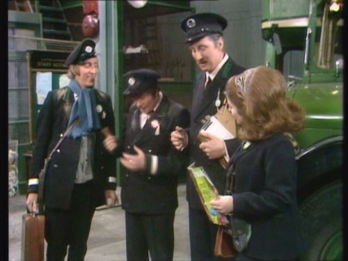 Stephen Lewis, Elyse Clare, Bob Grant, and Reg Varney in On the Buses (1969)