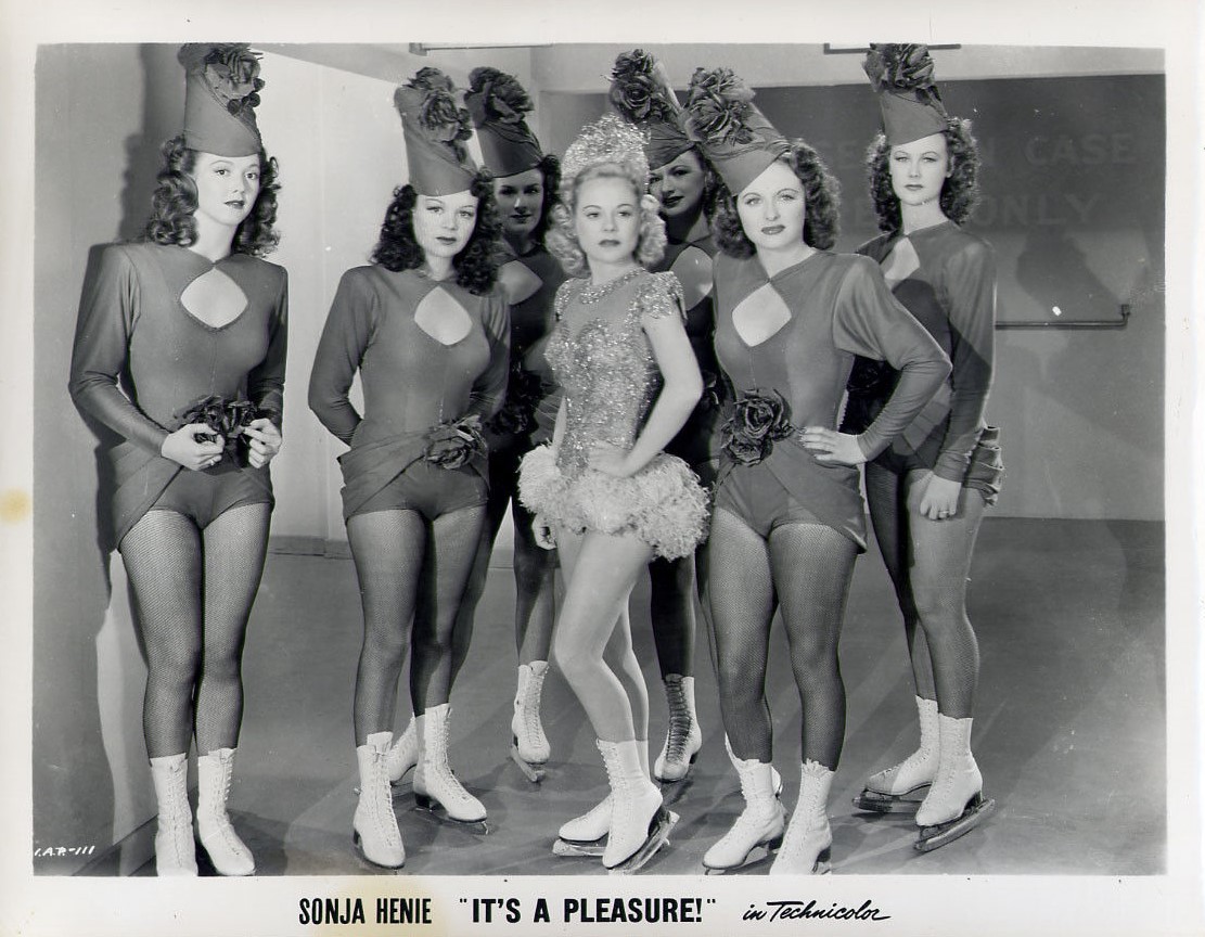 Sonja Henie, Louise Allen, Pamela Ewing, Marilyn Frasche, Clarice Evans, Carol Brinckman, and Lorraine Brinckman in It's a Pleasure (1945)