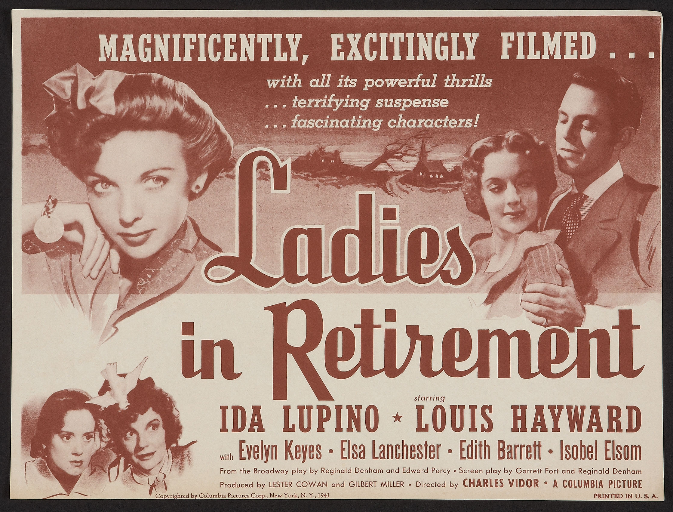 Elsa Lanchester, Edith Barrett, Louis Hayward, Evelyn Keyes, and Ida Lupino in Ladies in Retirement (1941)