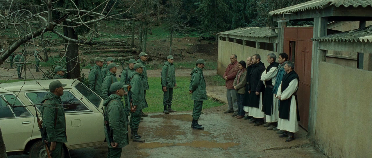 Xavier Maly, Loïc Pichon, Olivier Rabourdin, Lambert Wilson, Sabrina Ouazani, and Abdellah Chakiri in Des hommes et des dieux (2010)