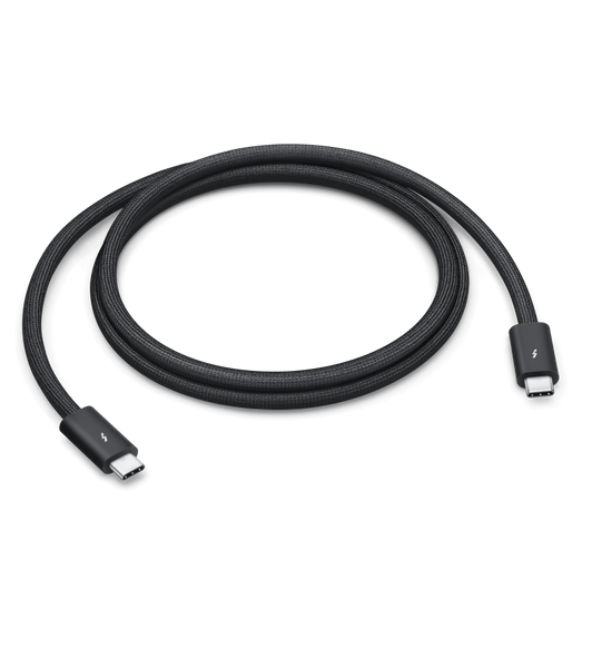 Thunderbolt 5 Pro Cable (1 metre) features a black braided design that coils without tangling, and can transfer data at up to 40 gigabytes per second.